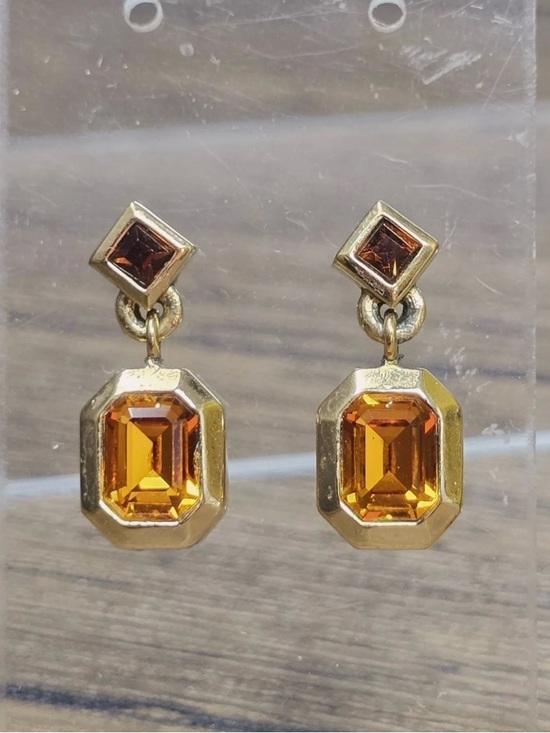 Dior Jewelry - Authentic Vintage Dior Mini Rectangular Orange Dangle 14k Gold Post Earrings